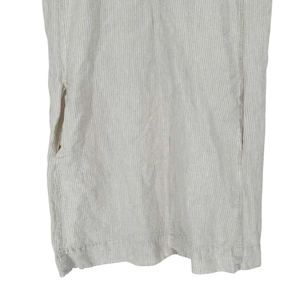 Eileen Fisher Cream Stripe Organic Linen Mini Dress sz Small Pocket Short Sleeve - Picture 4 of 11